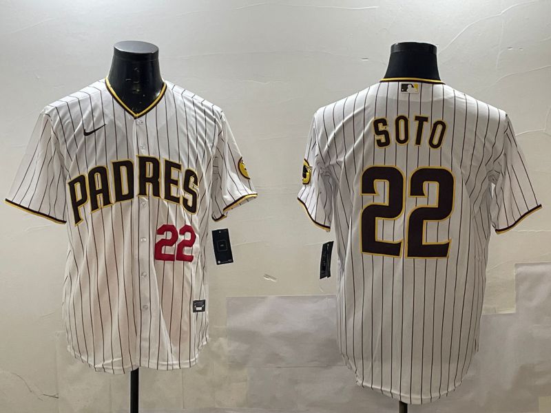 Men San Diego Padres 22 Soto White Stripe Game 2025 Nike MLB Jersey style 4